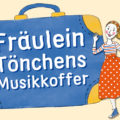 Illustration von einer Frau neben einem großen blauen Koffer