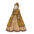 Illustration von einer Frau in einem gelben Kleid aus dem 16. Jht.