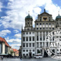 Augsburger Rathaus + Perlachturm mit einem Stempel von "hey Alter"