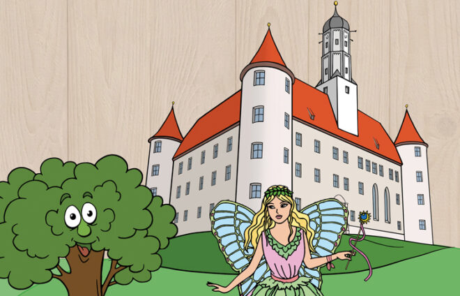 Grafikillustrationen mit Schloss Höchstädt
