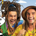 Bild mit zwei Schauspielern und einem gezeichneten Zebra