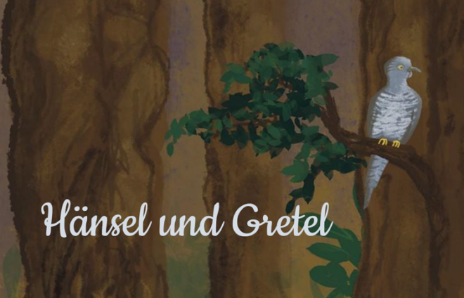 Illustration mit Text "Hänsel und Gretel"