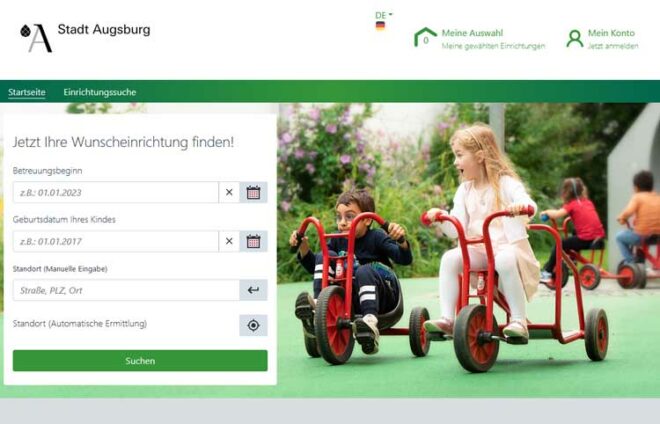 Screenshot Kita-Portal Augsburg