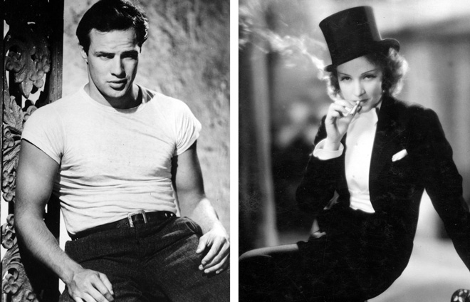 Porträts von Marlon Brando und Marlene Dietrich