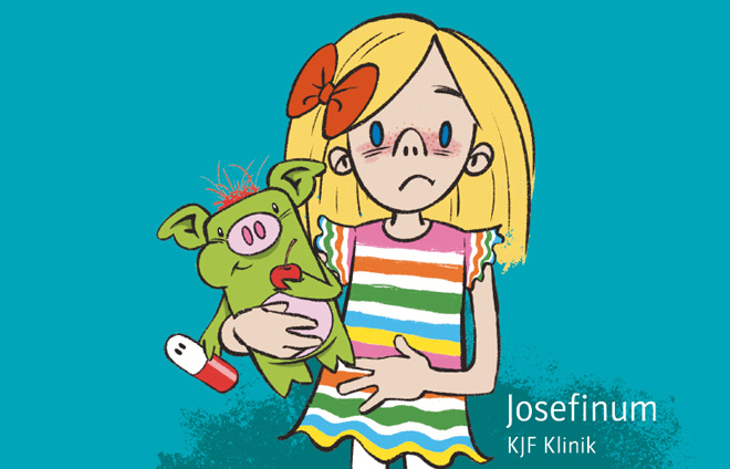 Illustration Josefine mit Tichy, dem grünen Glücksschwein