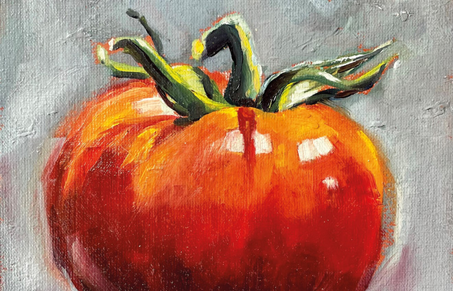 Tomate, Ölgemälde auf Malkarton
