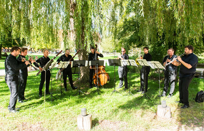 Musiker unter einem Baum